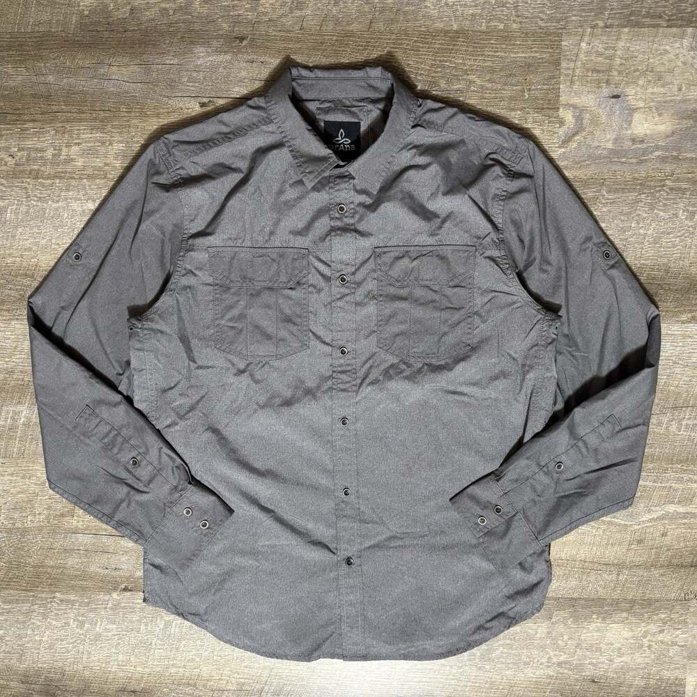 PrAna Outdoor Hiking Shirt Men’s M Gray Button Up Long Sleeve Safari